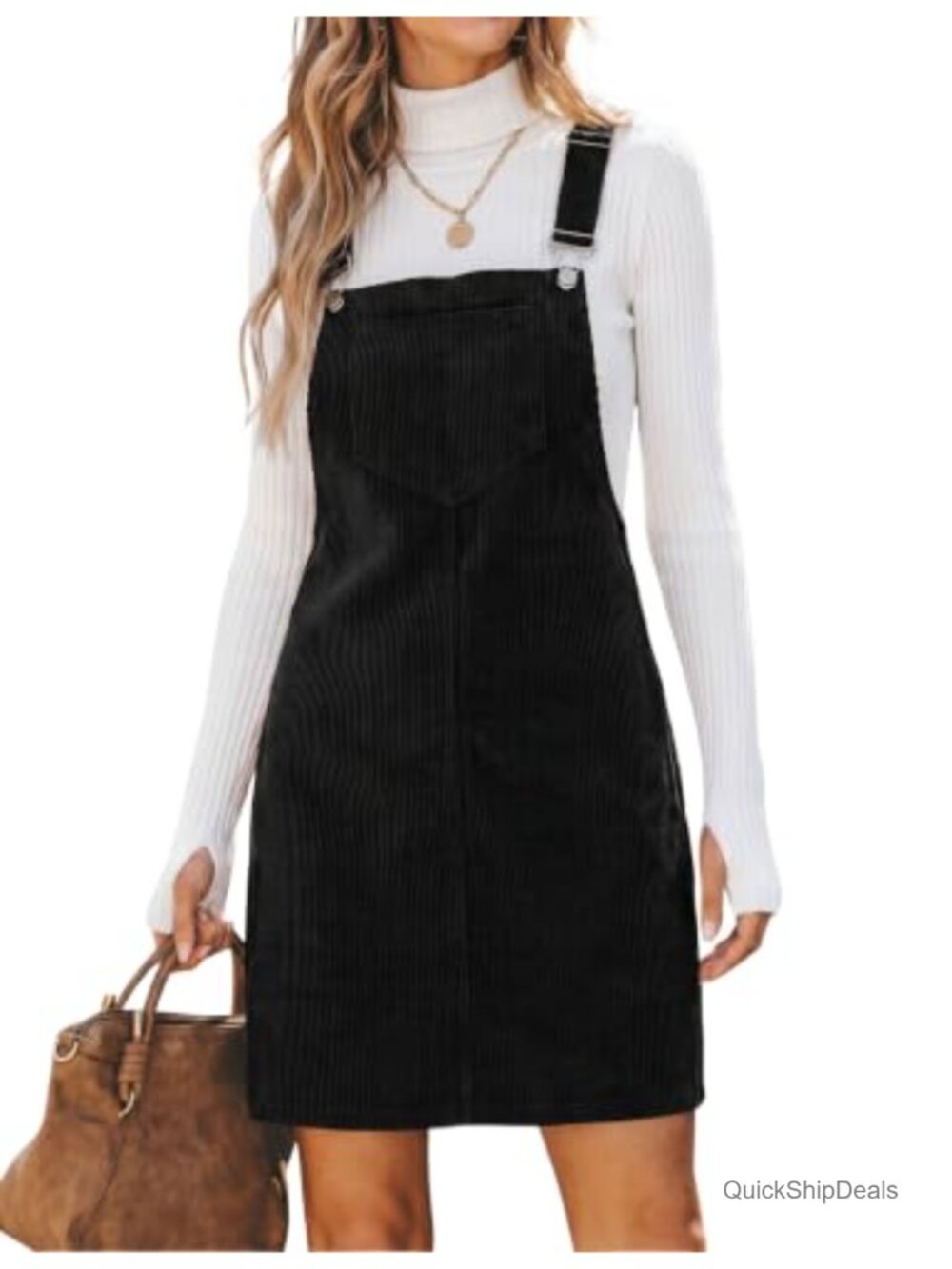 Women's Corduroy Overall Bib Dress Pinafore Suspender Skirt Jumper